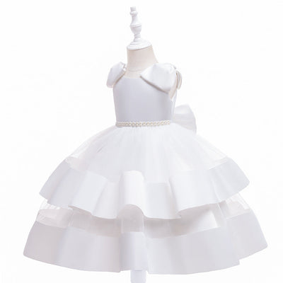 Princess Ball Gown Scoop Tiered Flower Girl Dresses with Pearls