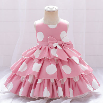 Princess Ball Gown Scoop Tiered Flower Girl Dresses with Polka Dots