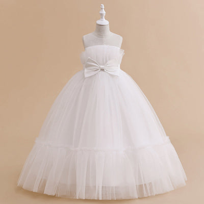 A-Line/Princess Illusion Scoop Flower Girl Dresses with Bow