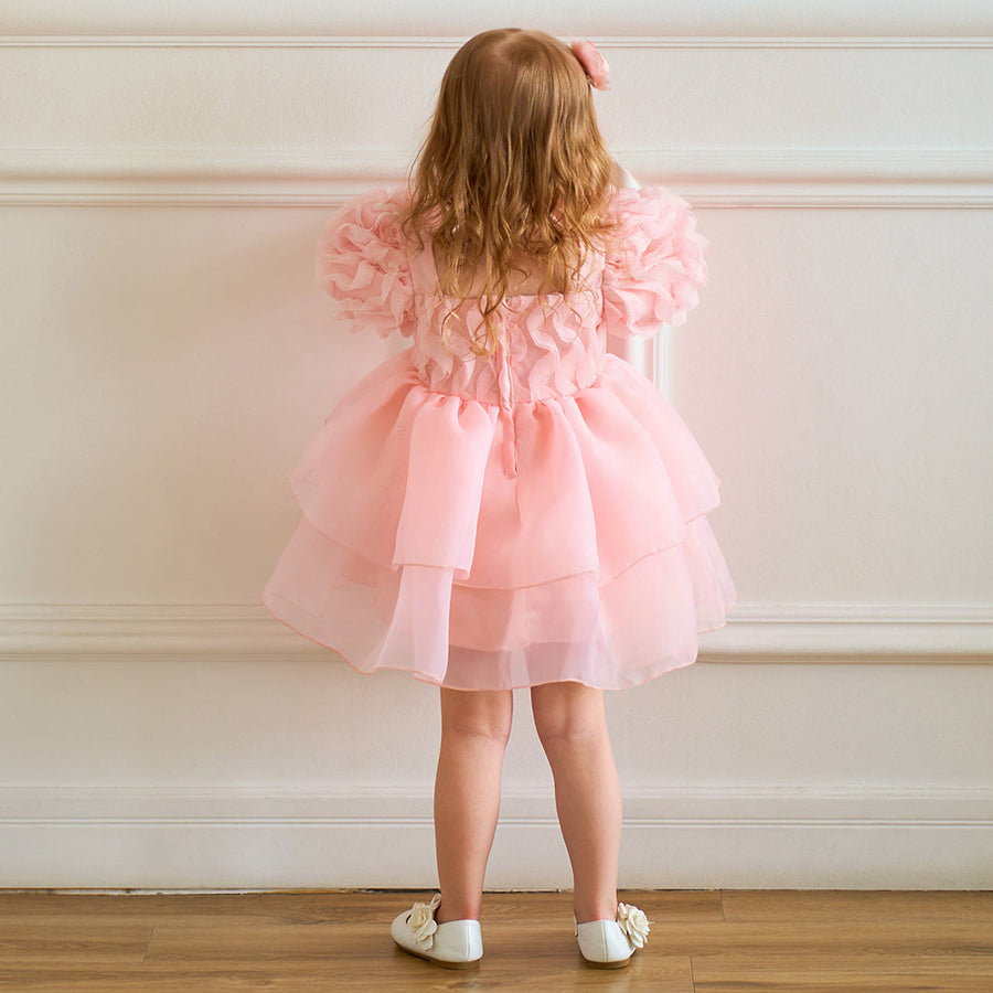 Ball Gown Scoop Puff Sleeves Flower Girl Dresses with Ruffles