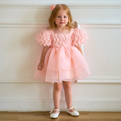 Ball Gown Scoop Puff Sleeves Flower Girl Dresses with Ruffles