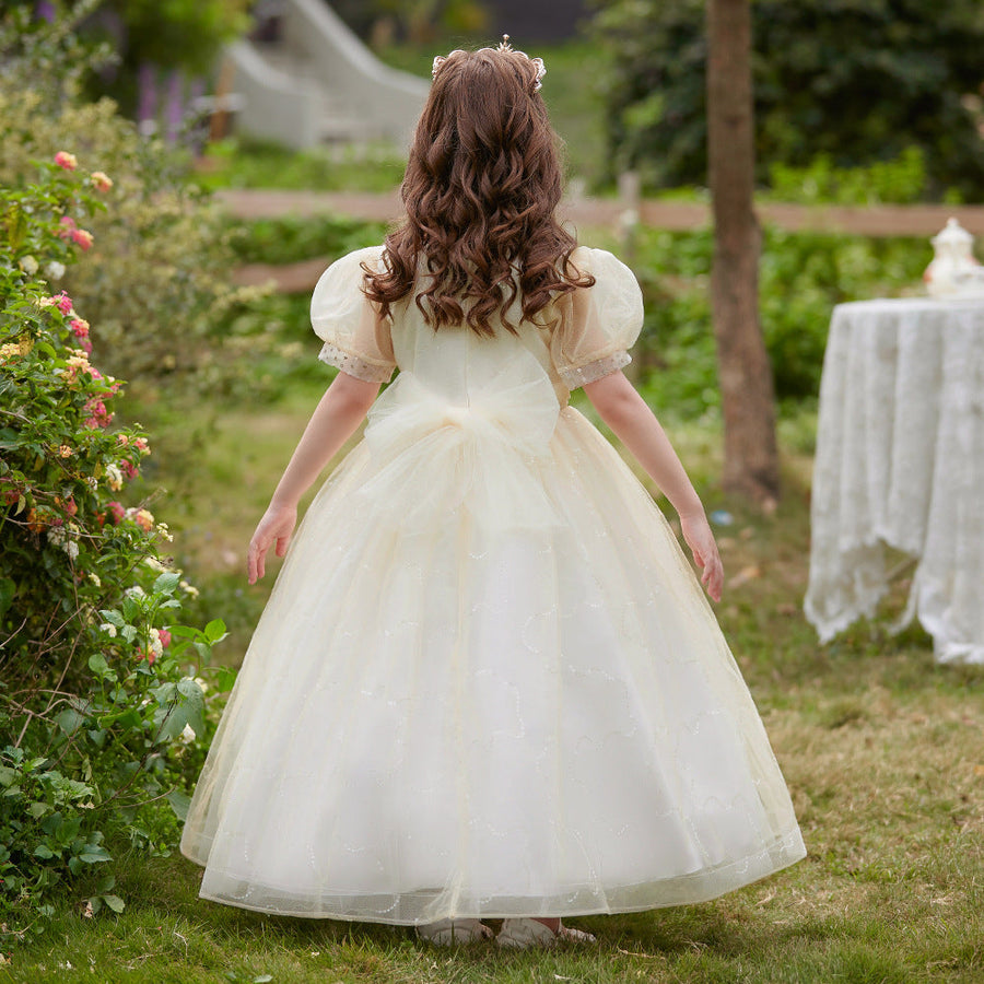 Ball Gown Scoop Puff Sleeves Flower Girl Dresses with Sequins