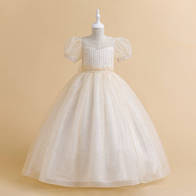 Ball Gown Scoop Puff Sleeves Flower Girl Dresses with Sequins