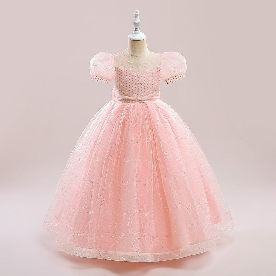 Ball Gown Scoop Puff Sleeves Flower Girl Dresses with Sequins