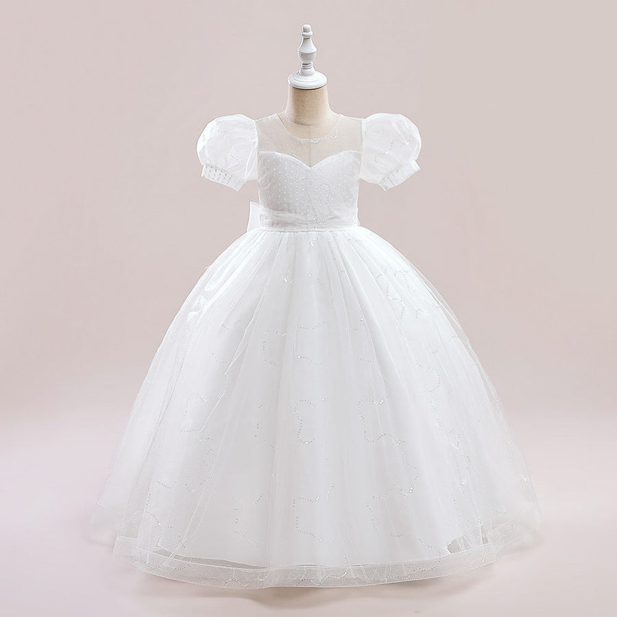 Ball Gown Scoop Puff Sleeves Flower Girl Dresses with Sequins