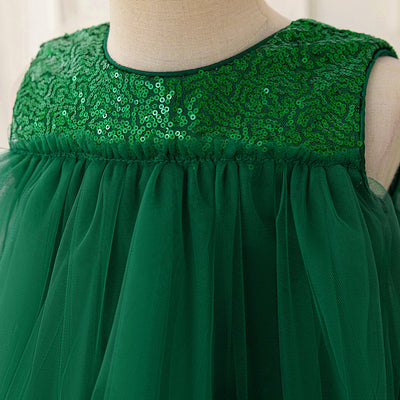 Tiered Ball Gown Scoop Sleeveless Christmas Dresses with Sequins