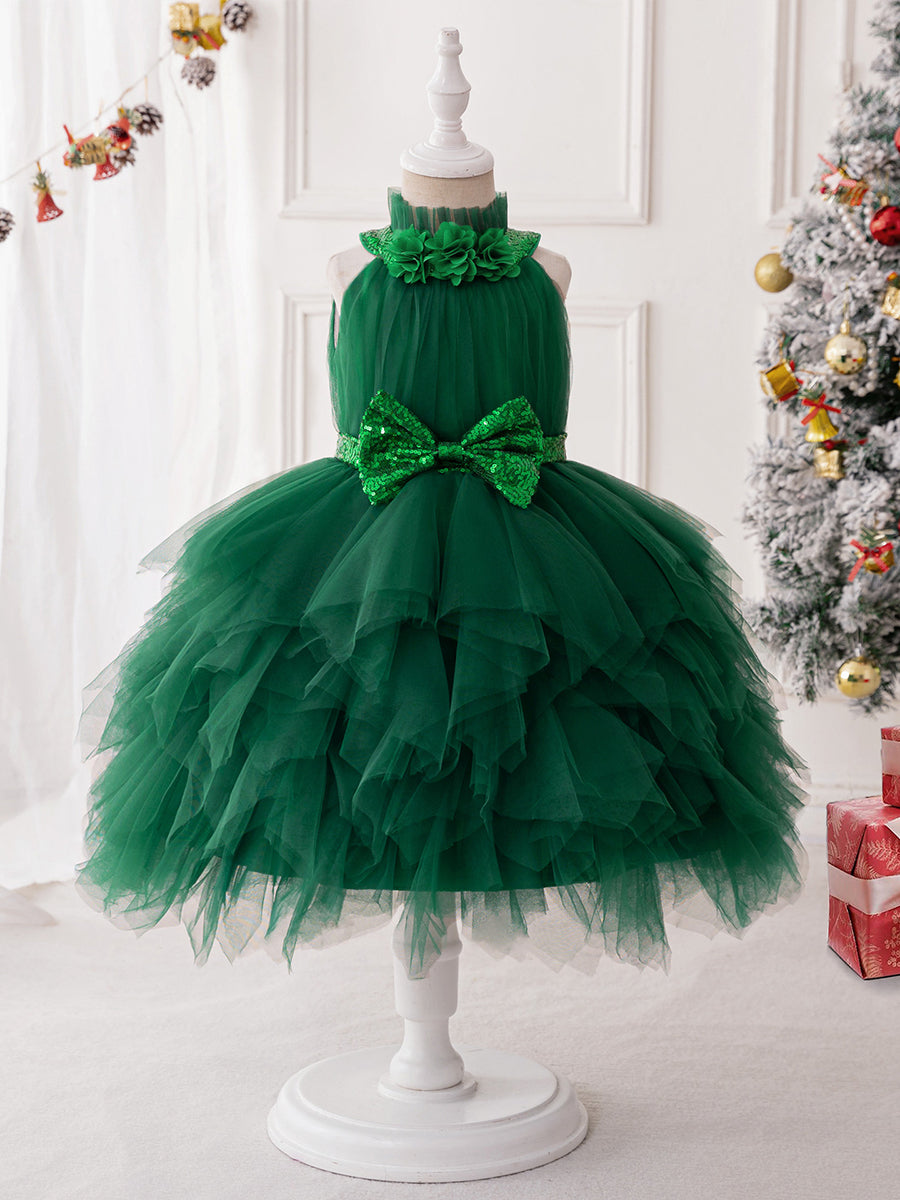 Ball Gown Halter Sleeveless Christmas Dresses for Girls with Bow Knot