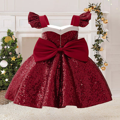 A-Line/Princess Scoop Flying Sleeves Christmas Dresses for Girls with Sash