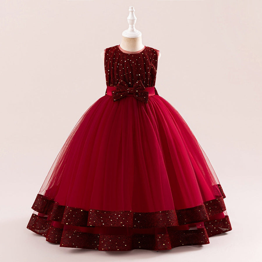 A-Line/Princess Scoop Sleeveless Christmas Dresses for Girls with Sequins