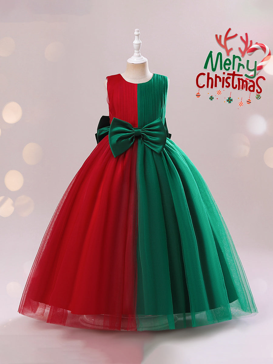 A-Line/Princess Scoop Sleeveless Christmas Dresses with for Girls Bow Knot