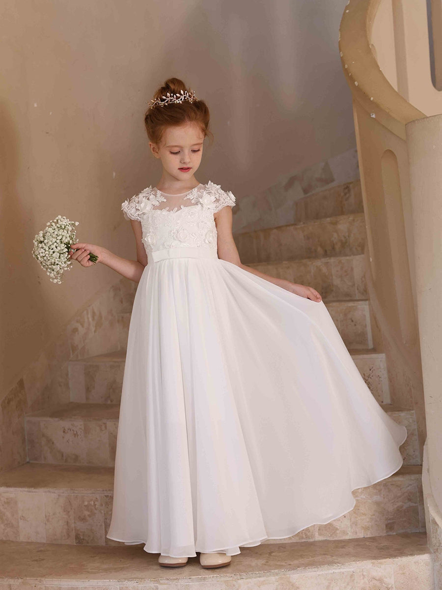 A-Line/Princess Crew Neck Chiffon Flower Girl Dresses with Appliques