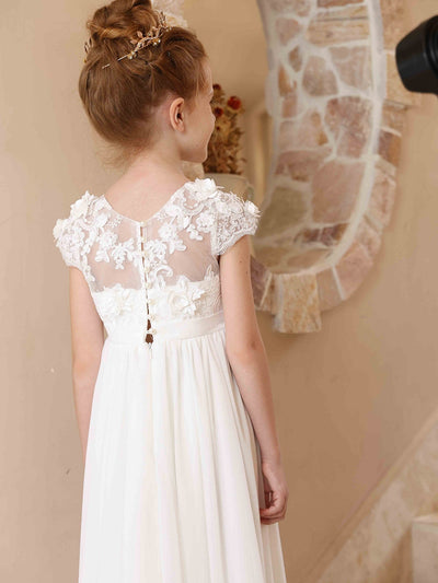 A-Line/Princess Crew Neck Chiffon Flower Girl Dresses with Appliques