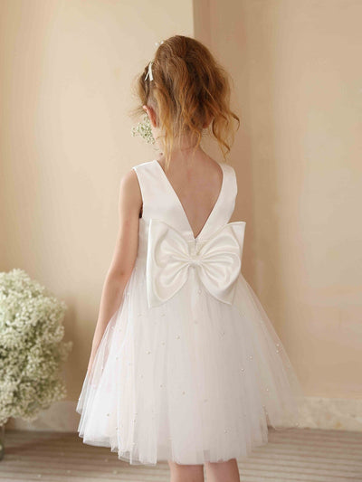 A-Line/Princess Crew Neck Sleeveless Tulle Flower Girl Dresses with Pearls