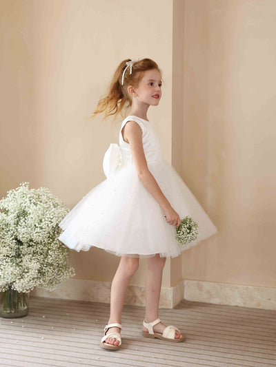 A-Line/Princess Crew Neck Sleeveless Tulle Flower Girl Dresses with Pearls