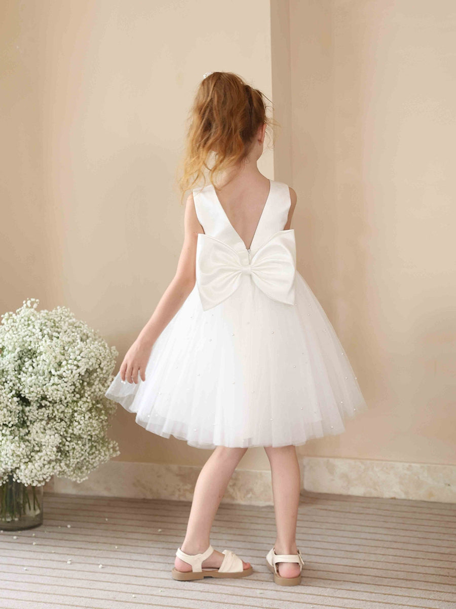 A-Line/Princess Crew Neck Sleeveless Tulle Flower Girl Dresses with Pearls