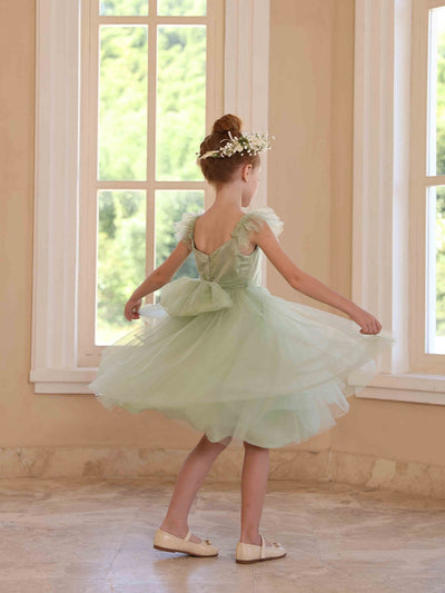 A-Line/Princess V-Neck Flying Sleeves Pleated Tulle Flower Girl Dresses