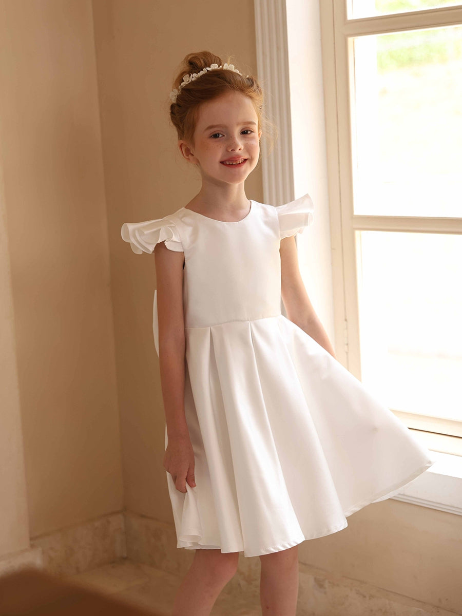 A-Line/Princess Crew Neck Flying Sleeves Flower Girl Dresses with Belt