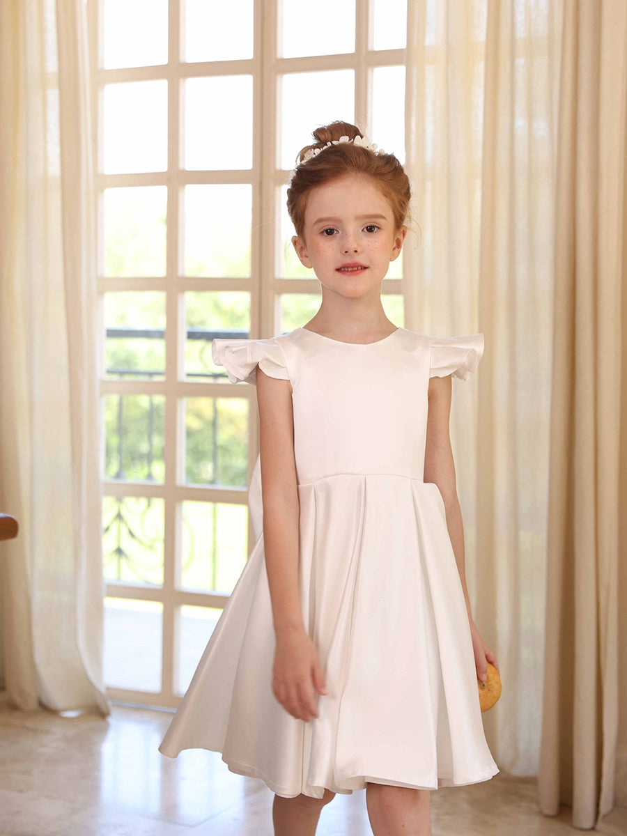 A-Line/Princess Crew Neck Flying Sleeves Flower Girl Dresses with Belt