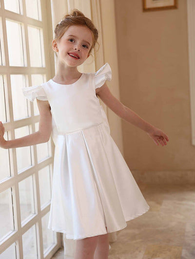 A-Line/Princess Crew Neck Flying Sleeves Flower Girl Dresses with Belt