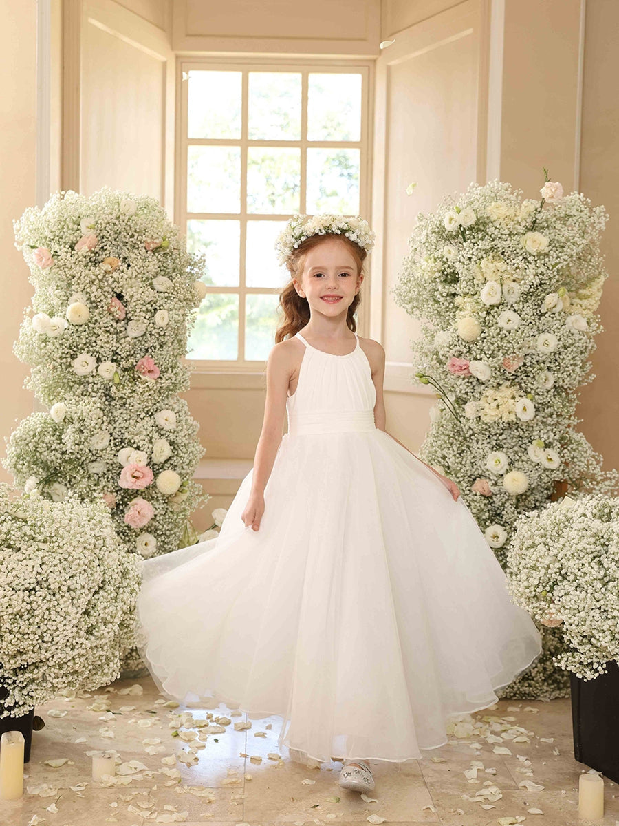 A-Line/Princess Halter Sleeveless Flower Girl Dresses with Ruffles