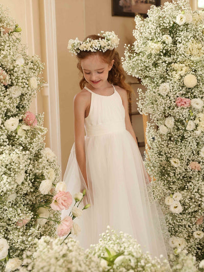 A-Line/Princess Halter Sleeveless Flower Girl Dresses with Ruffles