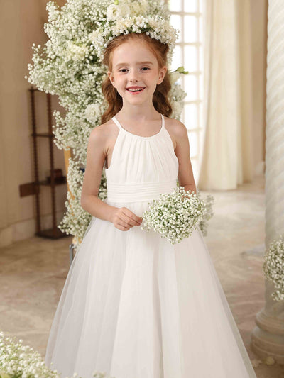 A-Line/Princess Halter Sleeveless Flower Girl Dresses with Ruffles