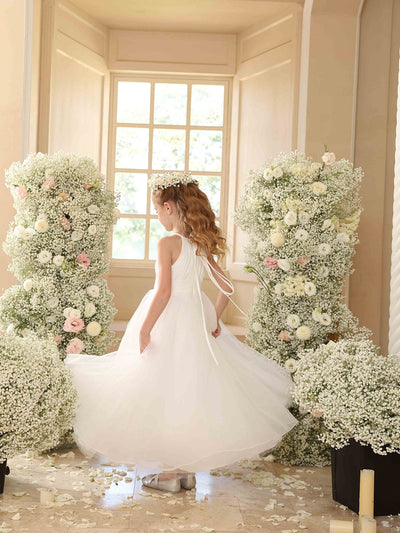 A-Line/Princess Halter Sleeveless Flower Girl Dresses with Ruffles