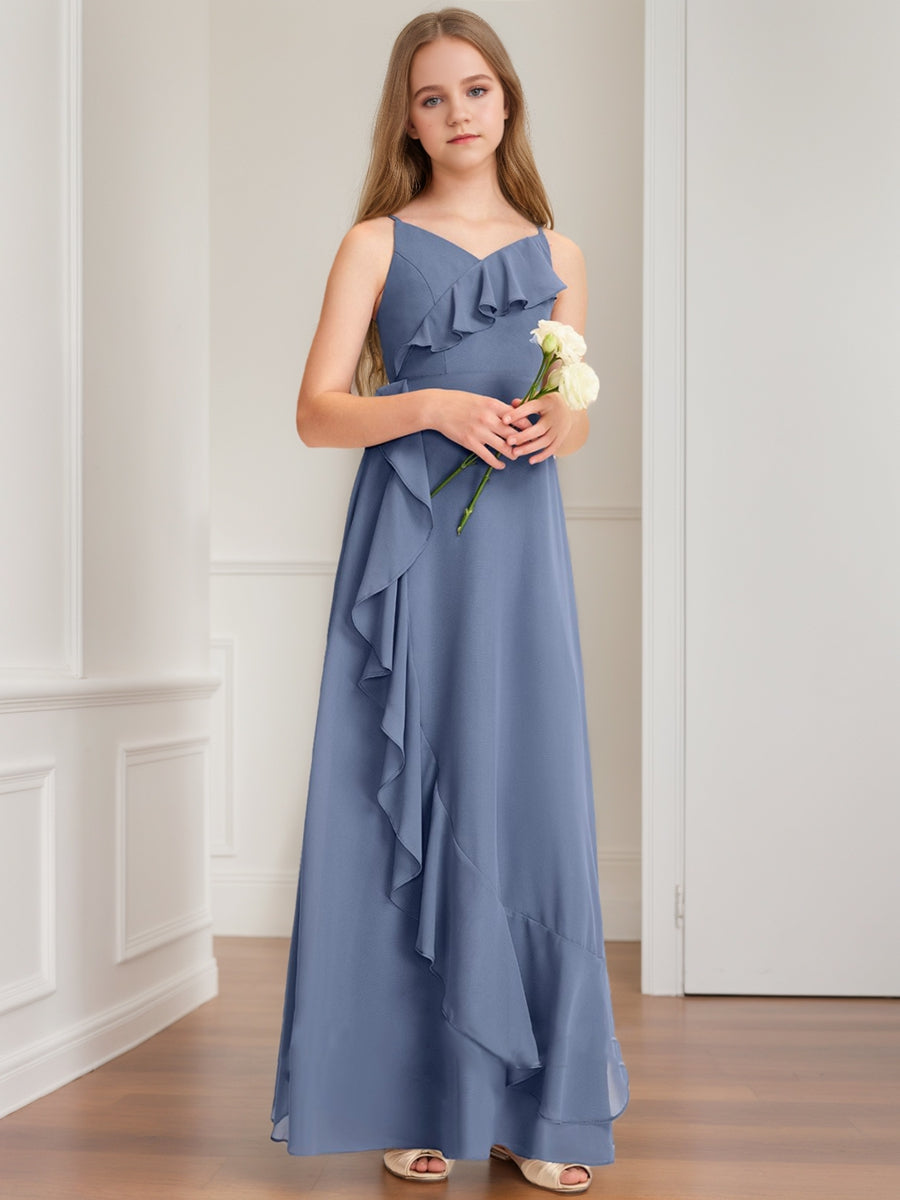 A-Line/Princess V-Neck Sleeveless Ruffles Junior Bridesmaid Dresses