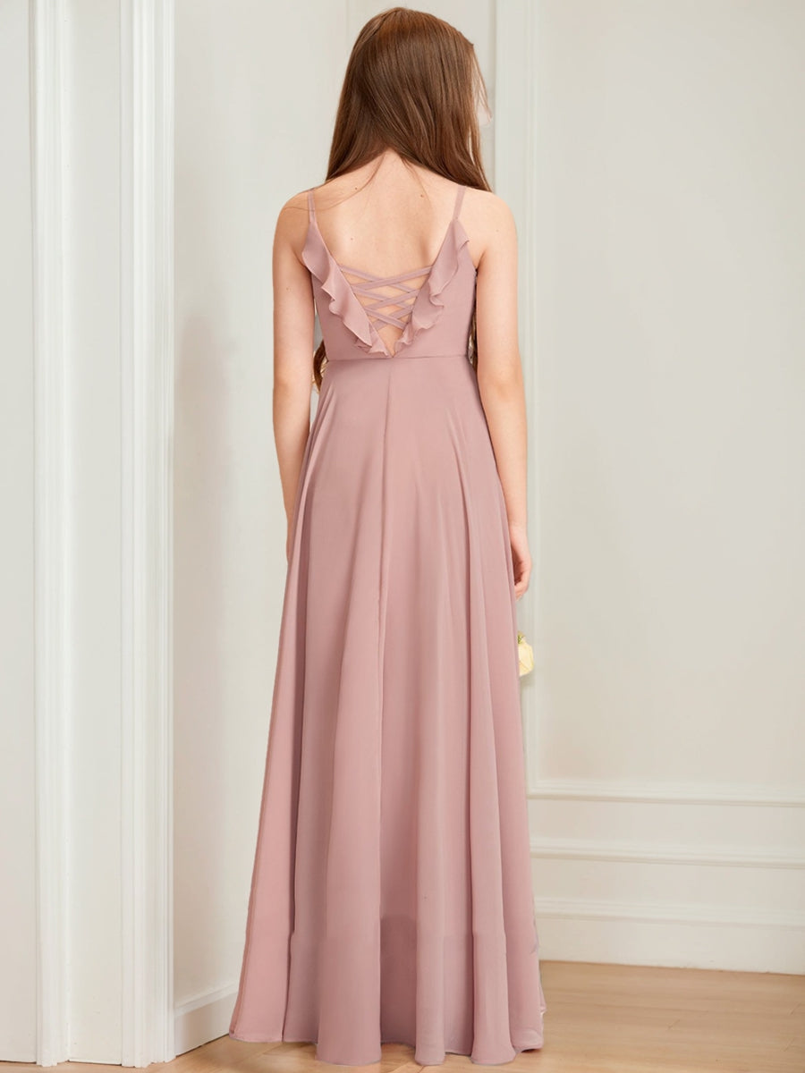 A-Line/Princess V-Neck Sleeveless Ruffles Junior Bridesmaid Dresses