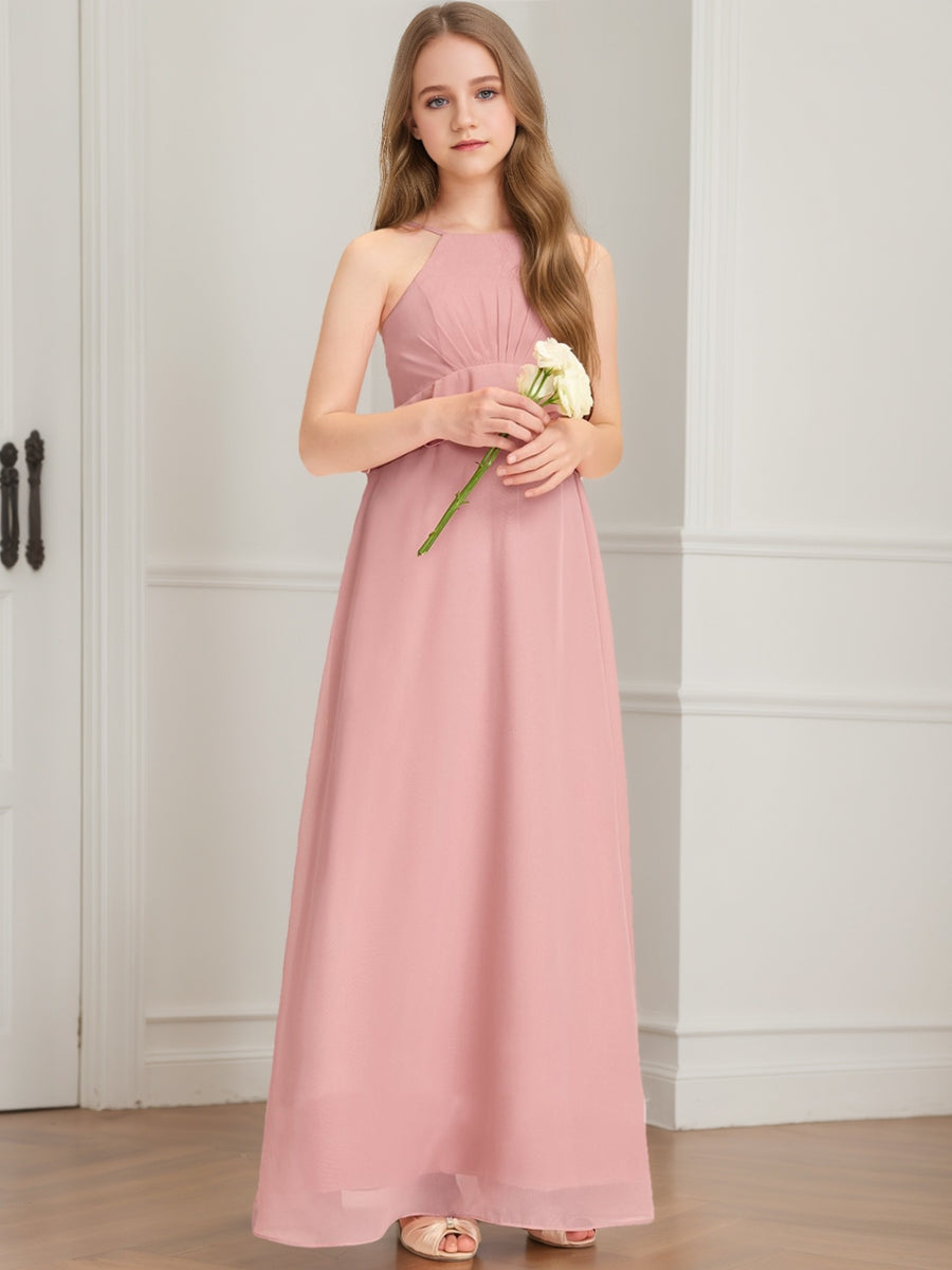 A-Line/Princess Halter Sleeveless Ruffles Junior Bridesmaid Dresses