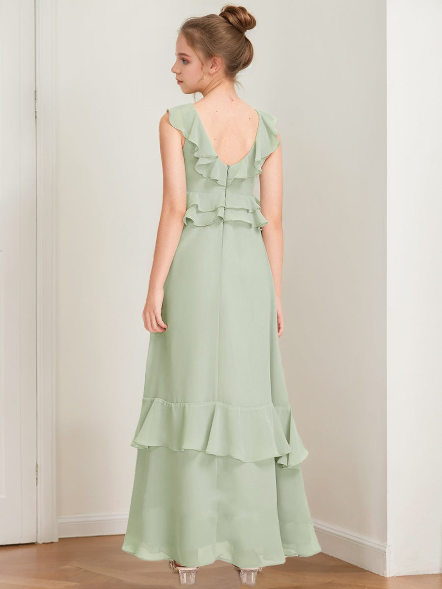 A-Line/Princess Scoop Sleeveless Ruffles Junior Bridesmaid Dresses