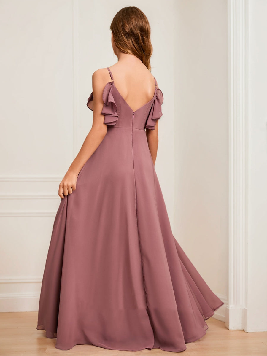 A-Line/Princess Square Neck Sleeveless Belt Junior Bridesmaid Dresses