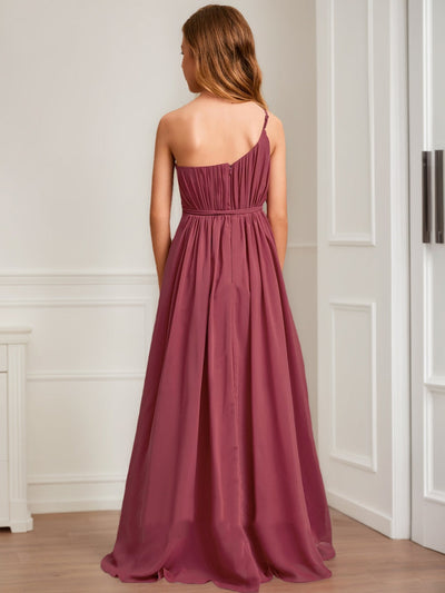 A-Line/Princess One-Shoulder Sleeveless Belt Junior Bridesmaid Dresses