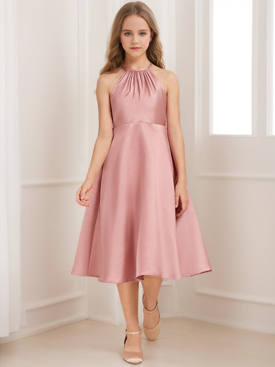 A-Line/Princess Halter Sleeveless Ruched Junior Bridesmaid Dresses