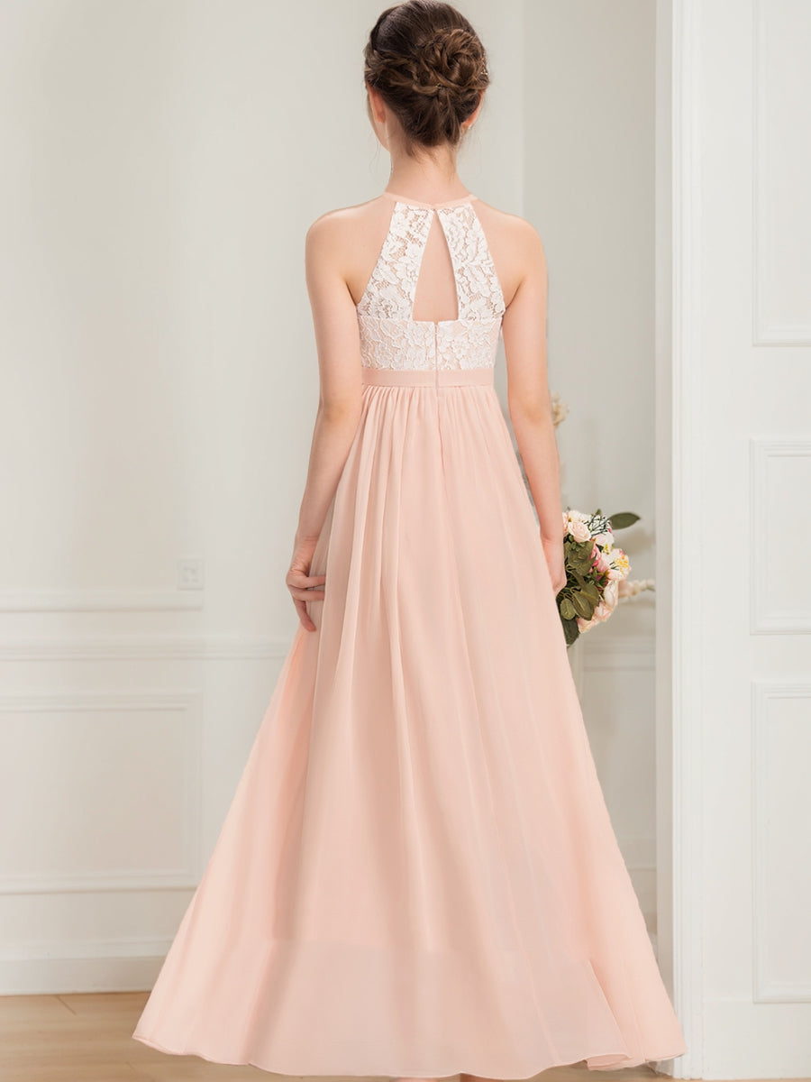 A-Line/Princess Halter Sleeveless Lace Junior Bridesmaid Dresses