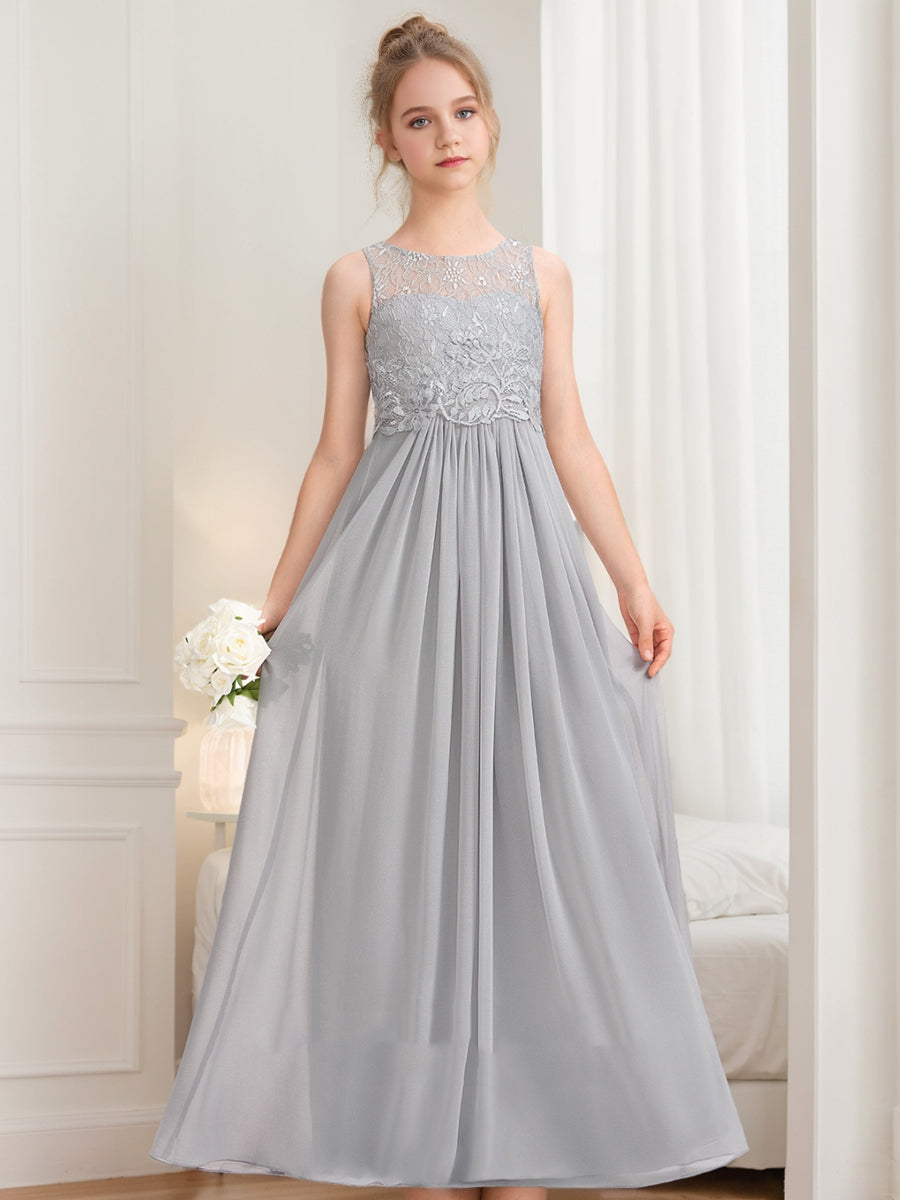 A-Line/Princess Scoop Sleeveless Lace Junior Bridesmaid Dresses