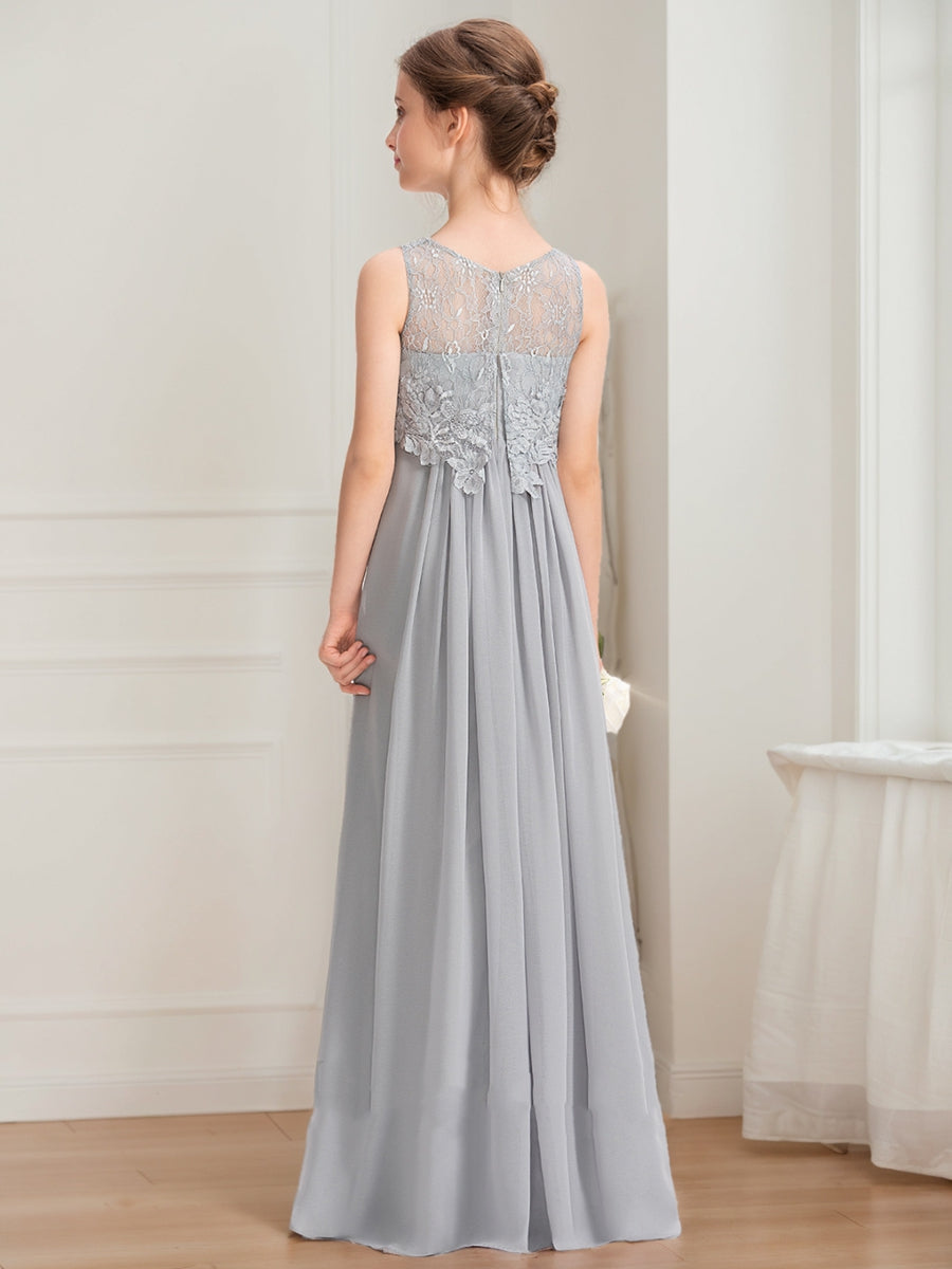 A-Line/Princess Scoop Sleeveless Lace Junior Bridesmaid Dresses