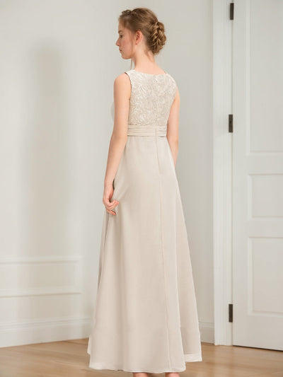 A-Line/Princess Scoop Sleeveless Lace Junior Bridesmaid Dresses