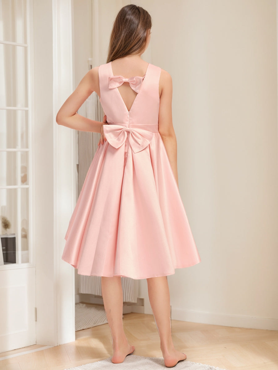 A-Line/Princess Scoop Sleeveless Ruched Junior Bridesmaid Dresses