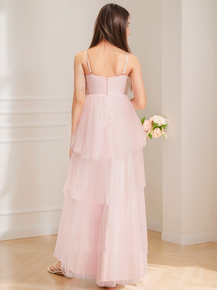 A-Line/Princess Square Neck Sleeveless Tiered Junior Bridesmaid Dresses