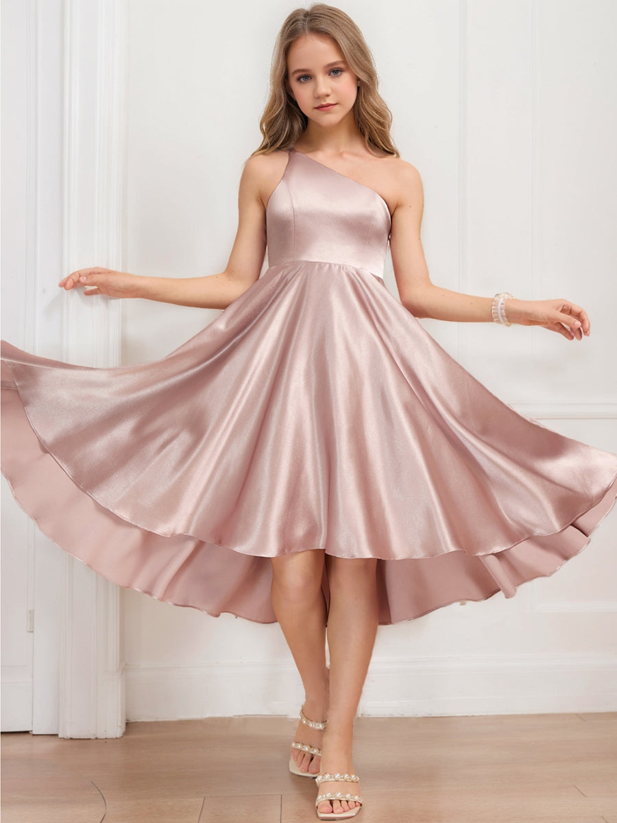 A-Line/Princess One-Shoulder Sleeveless Ruched Junior Bridesmaid Dresses