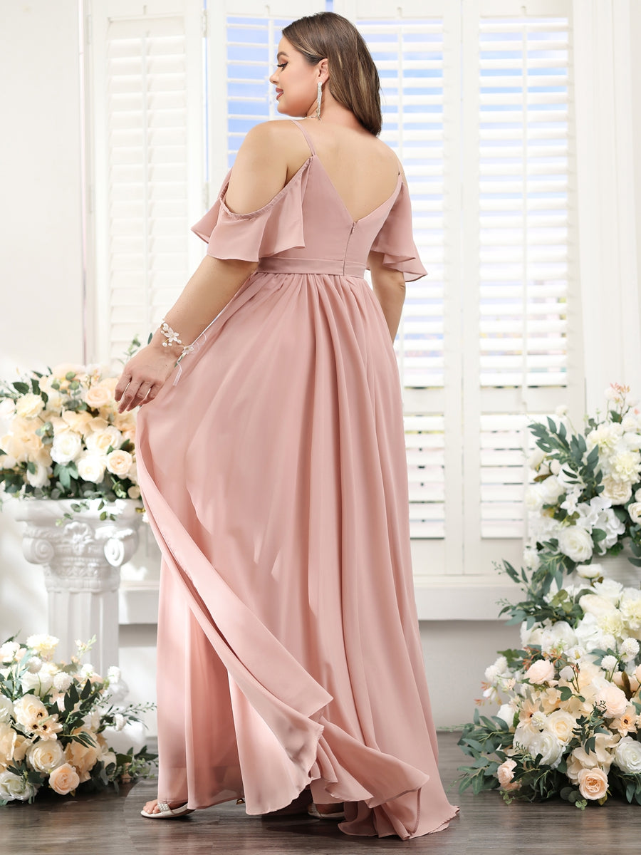 A-Line Spaghetti Straps Split Side Ruched Floor-Length Chiffon Plus Size Bridesmaid Dresses