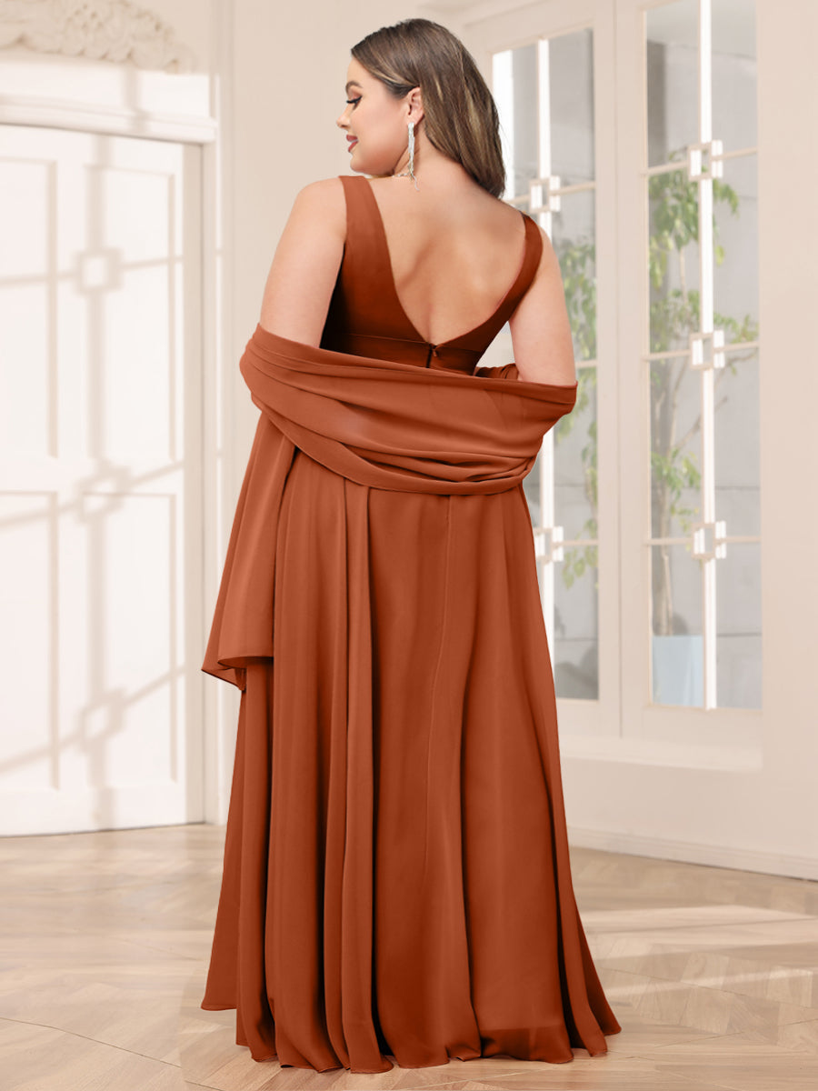 A-Line/Princess V-Neck Asymmetrical Plus Size Bridesmaid Dresses with Ruffles