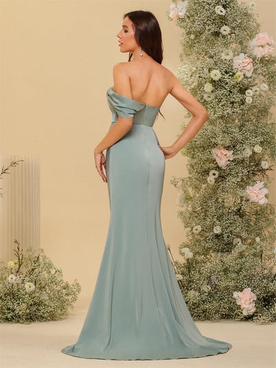 Sheath/Column Off-the-Shoulder Long Formal Dresses with Split Side