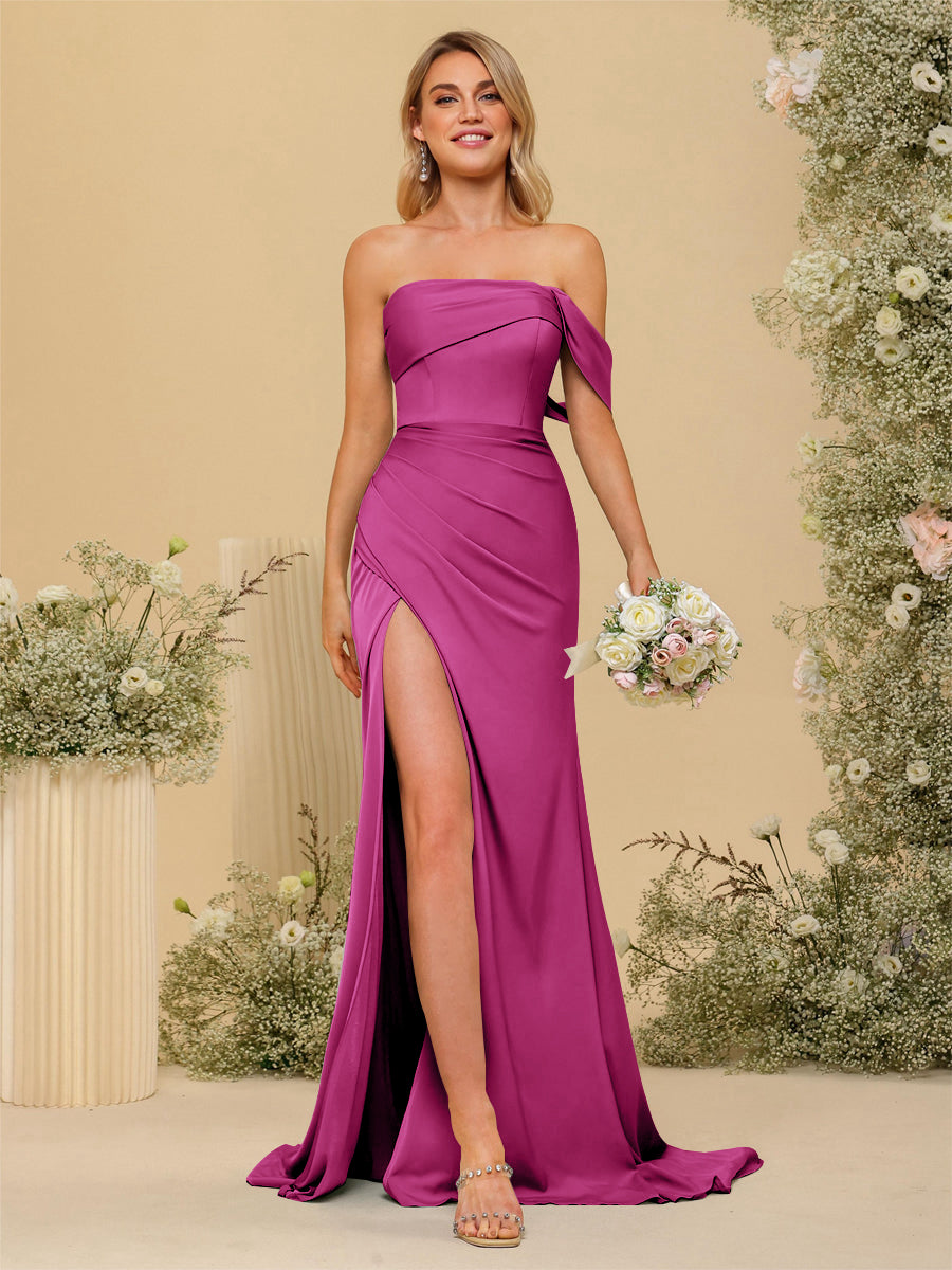 Sheath/Column Off-the-Shoulder Long Formal Dresses with Split Side