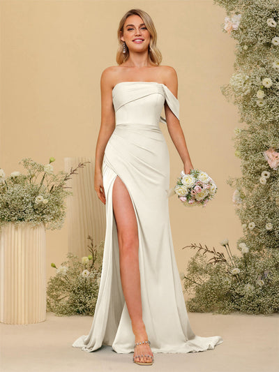 Sheath/Column Off-the-Shoulder Long Formal Dresses with Split Side