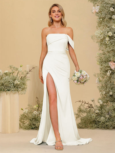 Sheath/Column Off-the-Shoulder Long Formal Dresses with Split Side