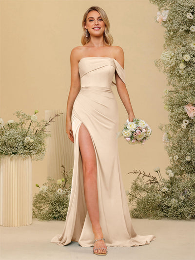 Sheath/Column Off-the-Shoulder Long Formal Dresses with Split Side