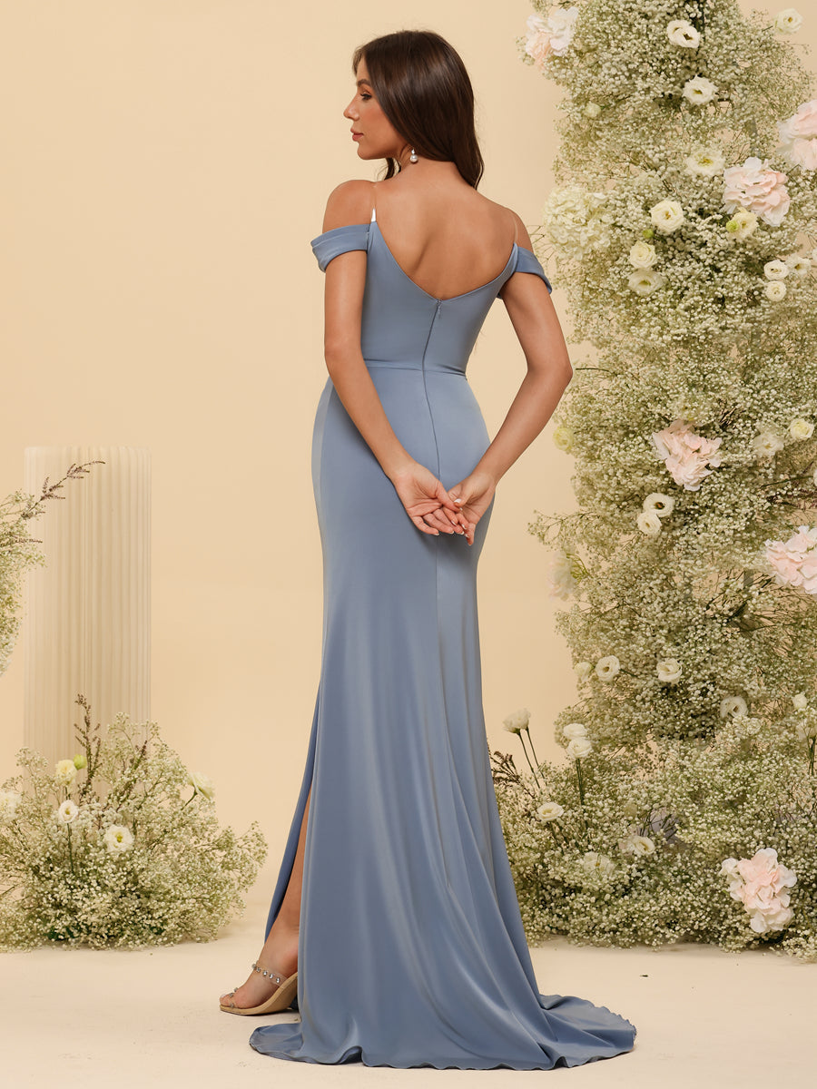 Sheath/Column Off-the-Shoulder Long Formal Dresses with Split Side