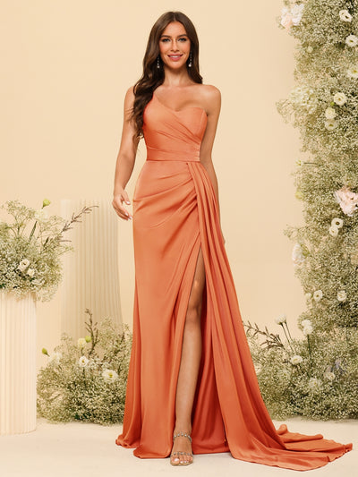 Sheath/Column One-Shoulder Sweetheart Long Formal Dresses with Split Side